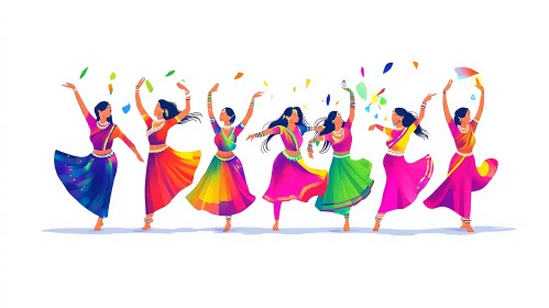 Women Dancing in Traditional Dress Art