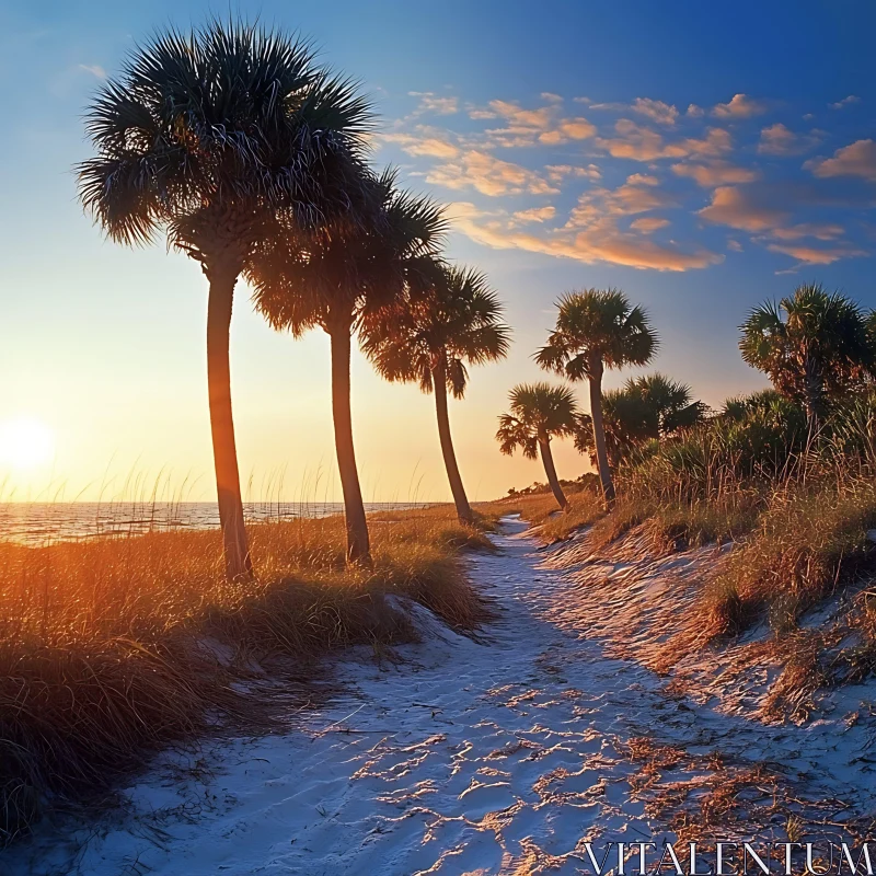 Tropical Sunset Beach Palm Trees