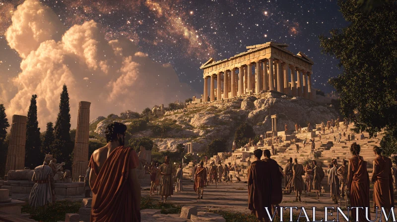 Classical Temple Ruins with People