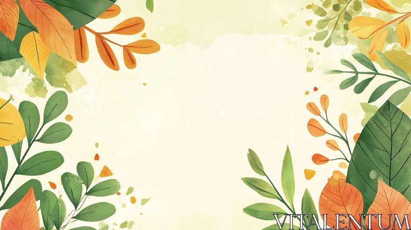 Floral Watercolor Illustration with Leaf Border AI Image