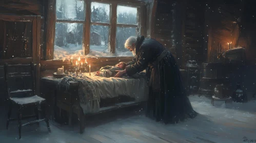 Candlelight Watch Over Child in Winter