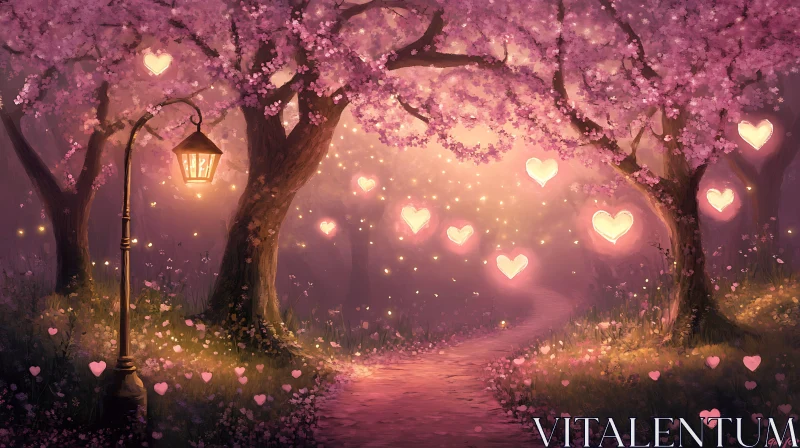 AI ART Glowing Hearts in Floral Landscape