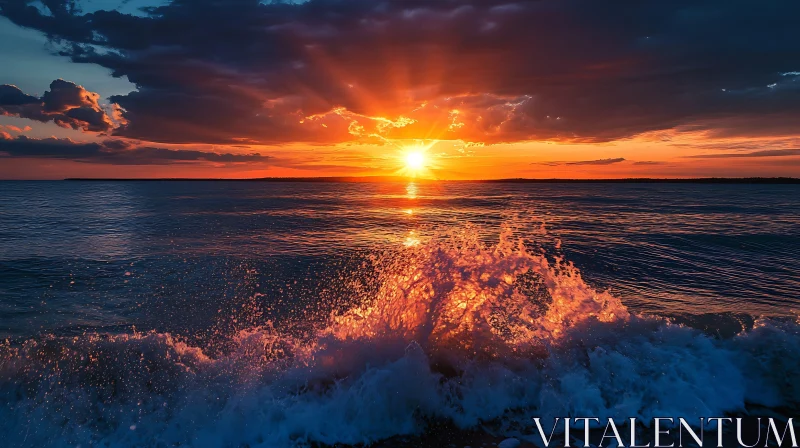 Ocean Sunset with Crashing Wave