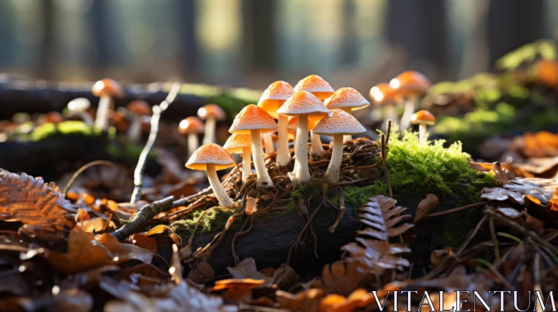 Enchanting Orange Mushrooms on Forest Floor AI Image