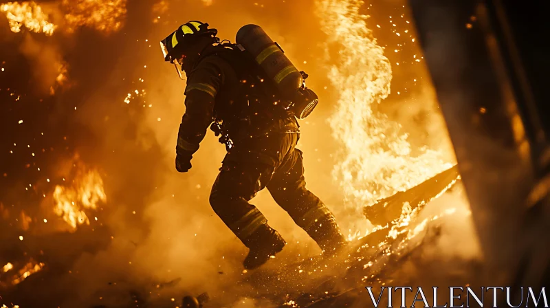 Firefighter Braving Flames