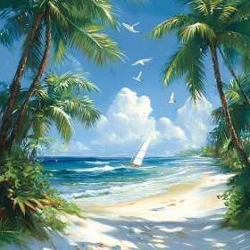 Peaceful Seascape with Palm Trees