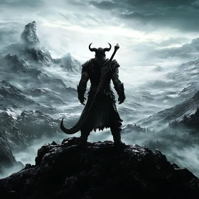 Horned Warrior on Mountain Peak