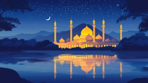 Nighttime Mosque Reflection