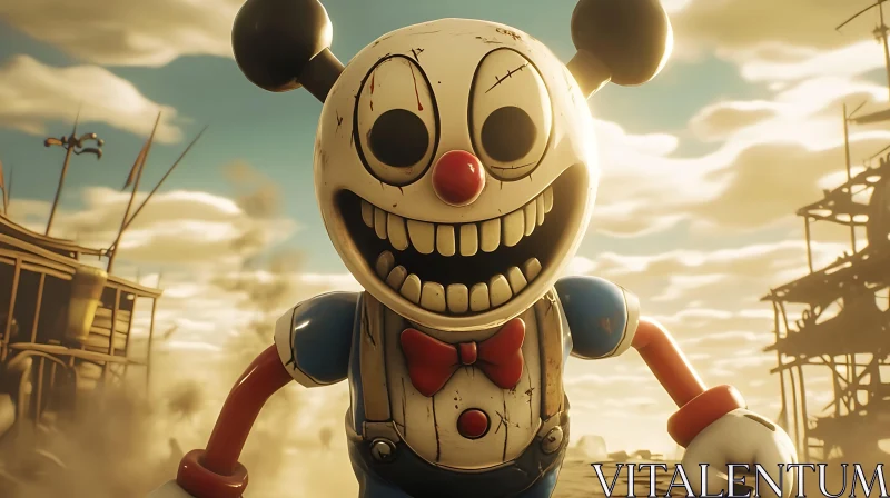 Creepy Cartoon Figure in Post-Apocalyptic World