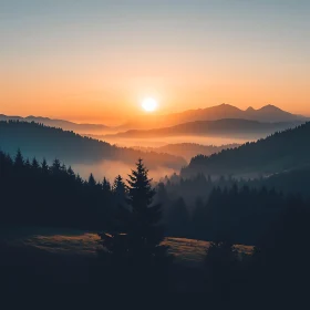 Misty Mountains at Dawn: A Peaceful Vista