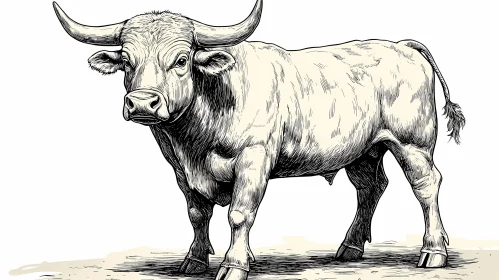 Bull Illustration in Monochrome