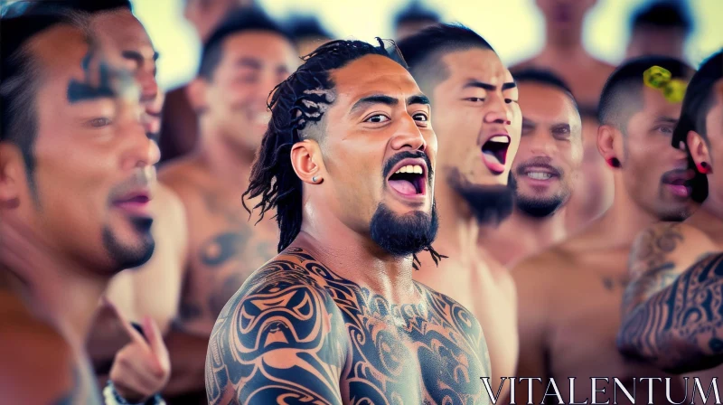 Men Singing with Tattoos: Maori-inspired Artwork AI Image