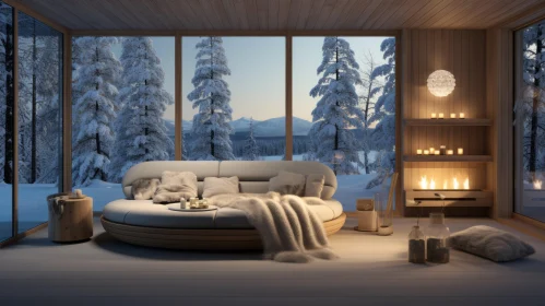 Winter Themed Living Room with a Norwegian Nature View