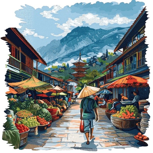 Vibrant Street Market T-Shirt Design POD Design