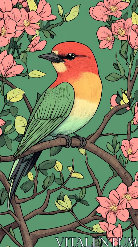 Vibrant Bird in Spring Blooms AI Image