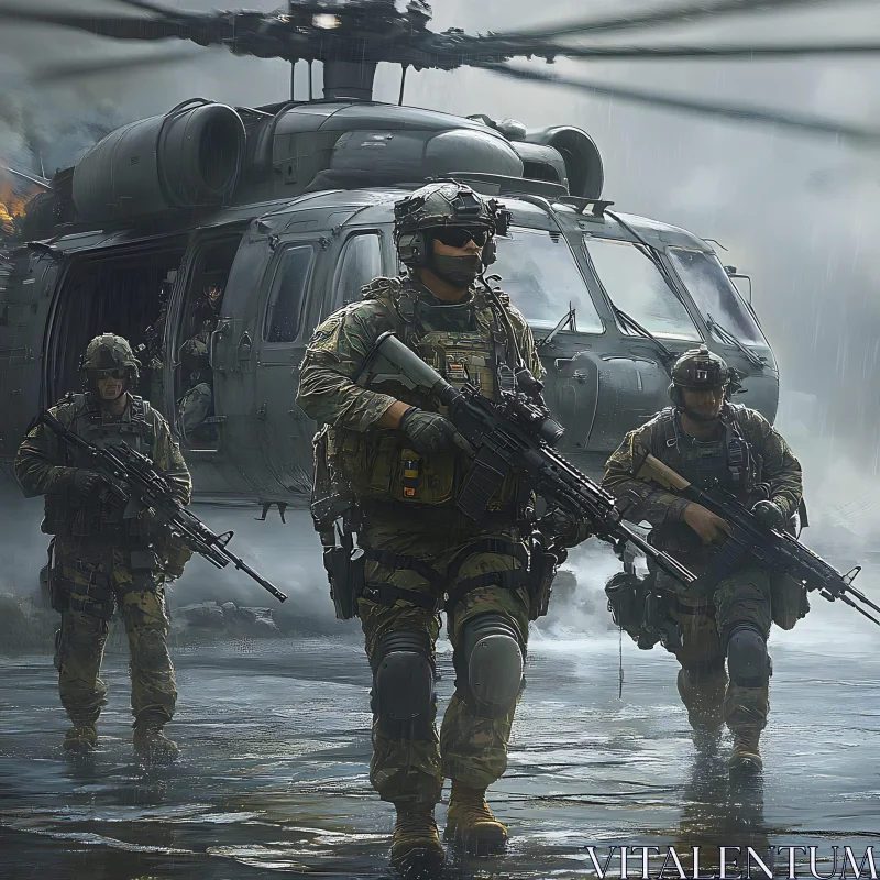 Military Operation in Rainy Conditions AI Image