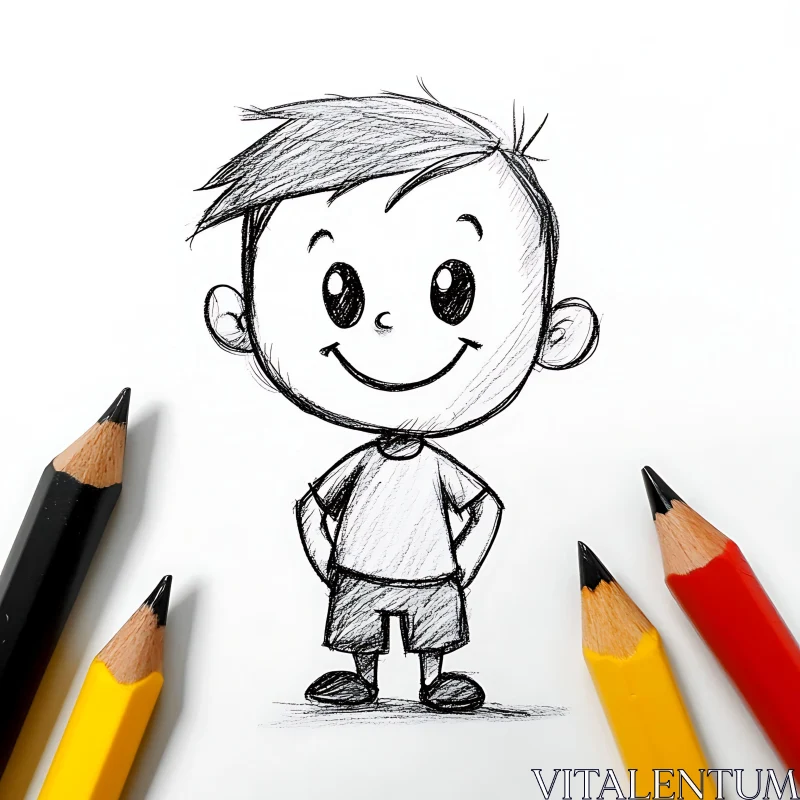 AI ART Pencil Sketch of a Boy with Pencils