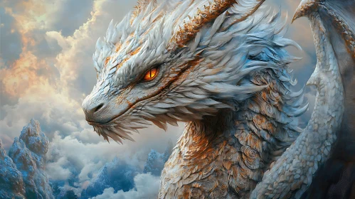 White and Gold Dragon Portrait