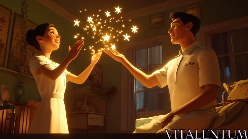 AI ART Enchanted Encounter: A Couple's Starry Connection