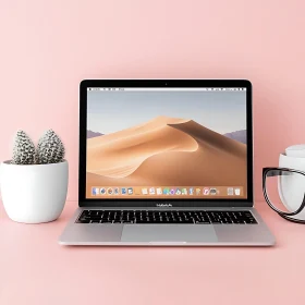 Stylish Home Office Setup with Cactus and Coffee
