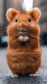 Cute Hamster Standing on City Street