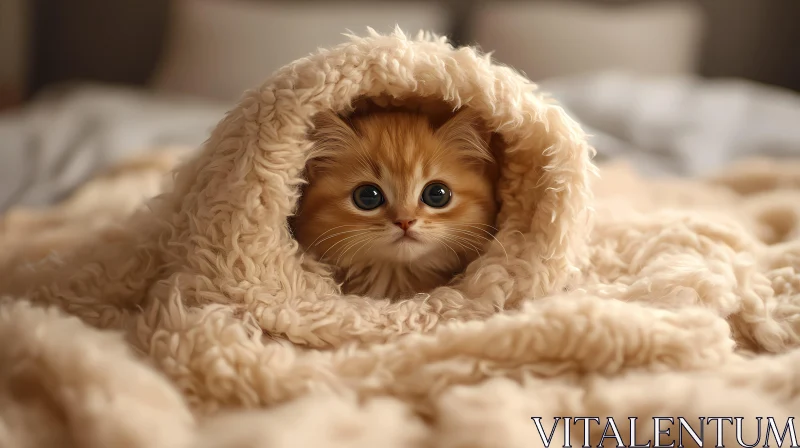 Cozy Orange Kitten in Blanket AI Image