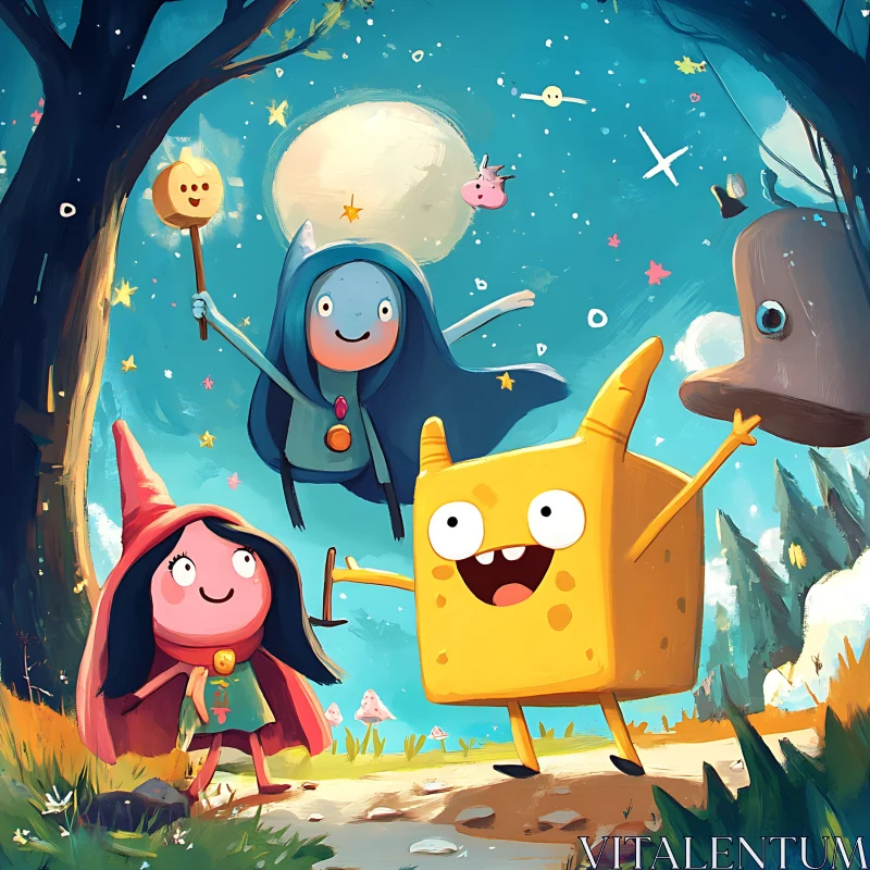 AI ART Playful Cartoon Characters in Dreamy Landscape