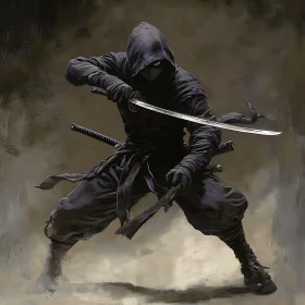 Shadowy Ninja Strikes a Battle Pose