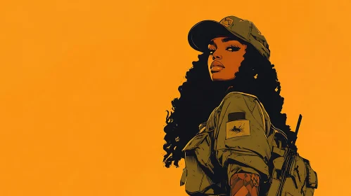 Stylized Military Woman Art Portrait