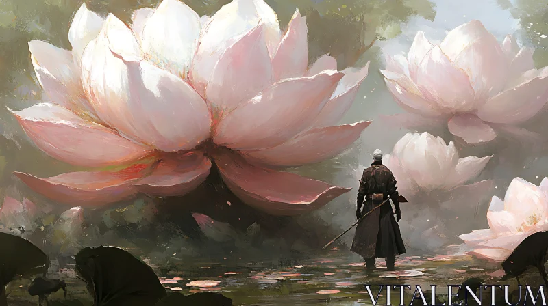 AI ART Giant Lotus Flowers and a Man