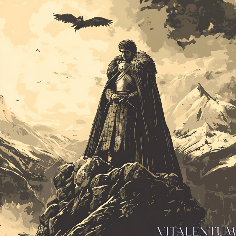 Man with Eagle in Mountain Landscape AI Image