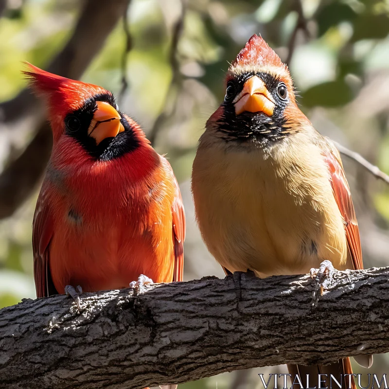 Two Cardinals Resting on a Branch AI Image