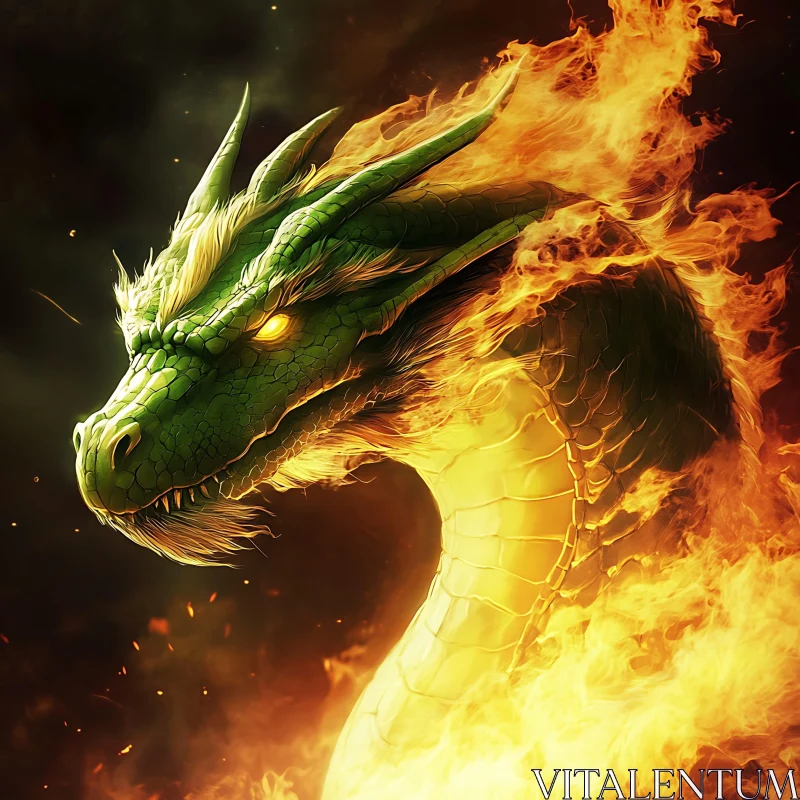 Emerald Dragon in Fiery Splendor AI Image