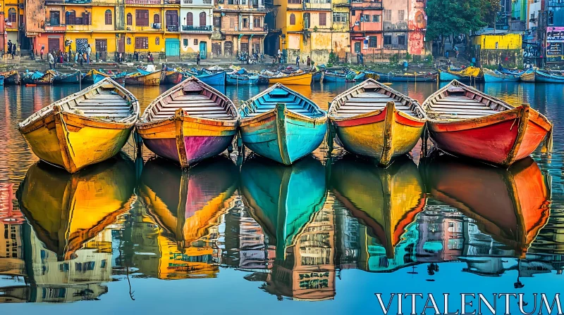 Vibrant Boats and Reflections AI Image