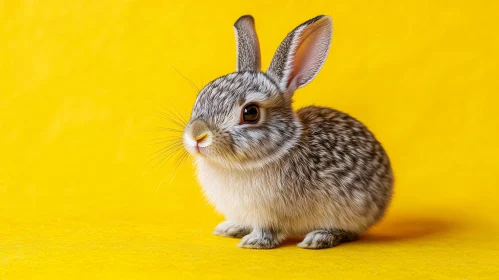 Cute Rabbit on Bright Yellow Canvas