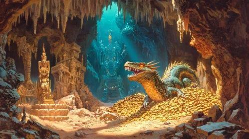 Fantasy dragon on gold pile