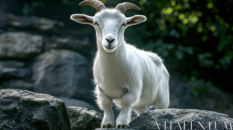 White Goat on Rocks AI Image