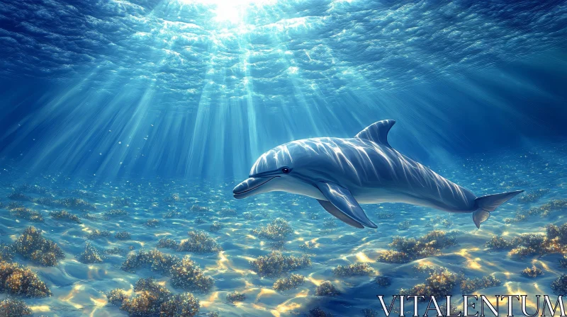 Sunlit Waters and Graceful Dolphin AI Image