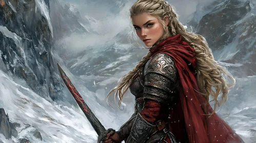 Female Warrior in Snowy Landscape