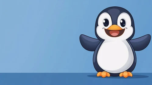 Playful Penguin on Blue Background