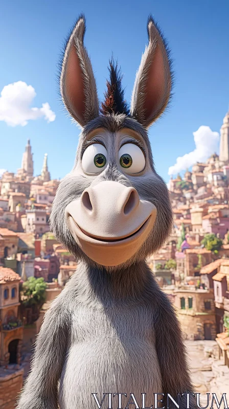 Animated Donkey Smiling in Town AI Image