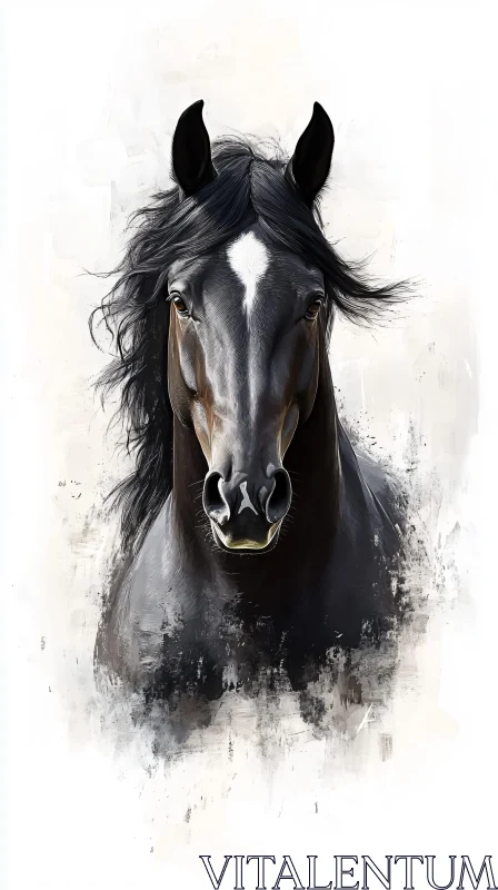 Artistic Portrait of a Black Horse AI Image