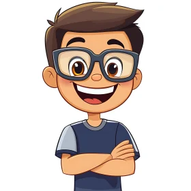 Smiling Cartoon Boy with Arms Crossed