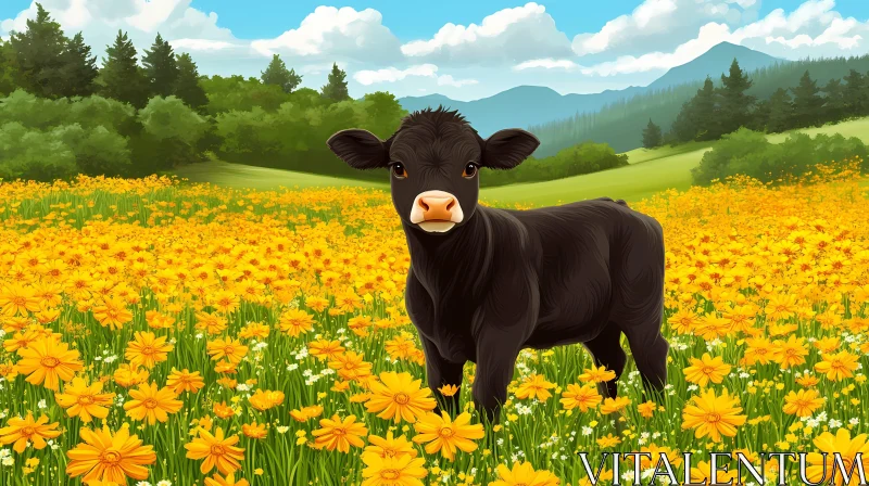 Cow and Flower Field AI Image