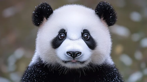 Portrait of a Panda with Snowflakes