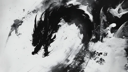 Abstract Dragon in Black Ink