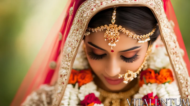 Portrait of Bride with Traditional Jewelry AI Image