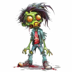 Cartoon Illustration of Young Man Zombie