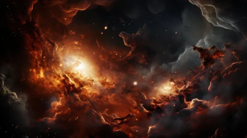 Celestial Beauty of an Orange Nebula with Stars