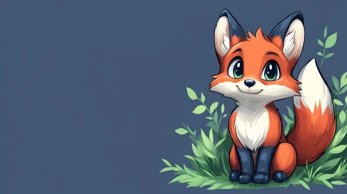 Adorable Fox Sitting in Greenery